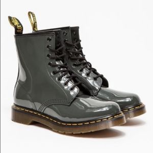 Dr. Martens Glossy Gray Ankle Boots